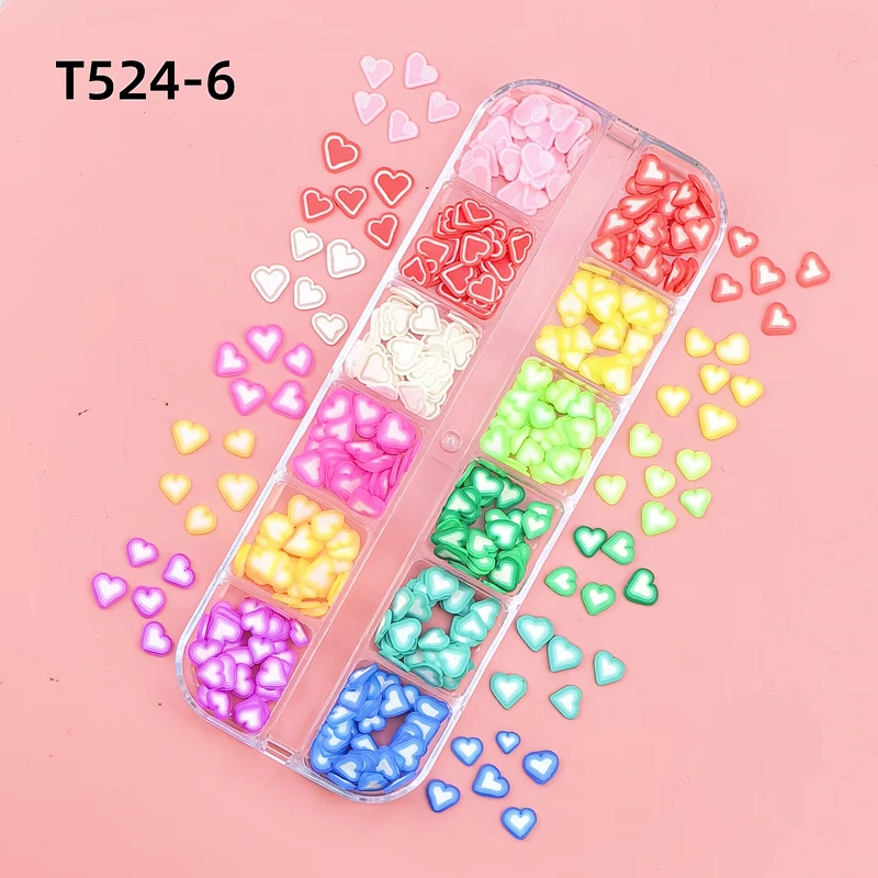 12-Grid Mixed Color Heart Shape Polymer Clay Slices for Nail Art Decoration